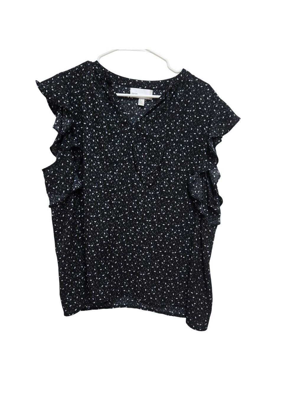 Nordstrom Rack XL Ruffle Sleeve Ditsy Print Black Blouse